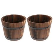 Qumonin 2Pcs Wooden Whisky Barrel Planters for Outdoor Plants